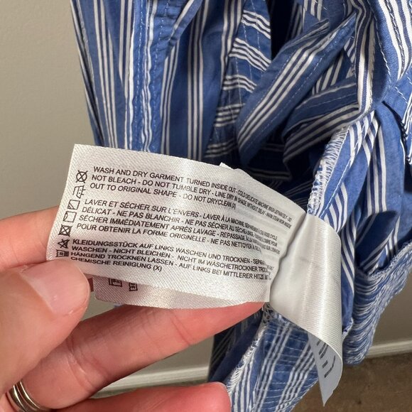 C/Meo Collective Motivations Stripe Mini Wrap Dress Size XS Blue Puff Sleeve - Picture 11 of 11